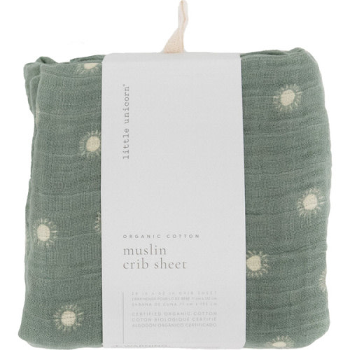 Organic Cotton Muslin Crib Sheet, Sage Suns - Little Unicorn Sheets | Maisonette