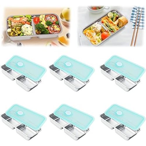 Grab and Go Snack Containers, 6 PCS Stainless Steel Double Compartment Snack Containers, Reusable & Dishwasher-Safe, Ideal for Travel and Outdoor Camping