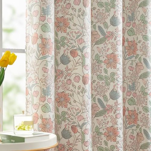 jinchan Pink Blackout Curtains Floral Drapes Farmhouse 84 Inch 2 Panels