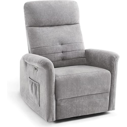 MCombo Power Swivel Glider Recliner Chair, Electric Rocker Recliner Chairs with USB Charging Ports for Living Room and Nursery, Fabric 7763 (Light Grey)