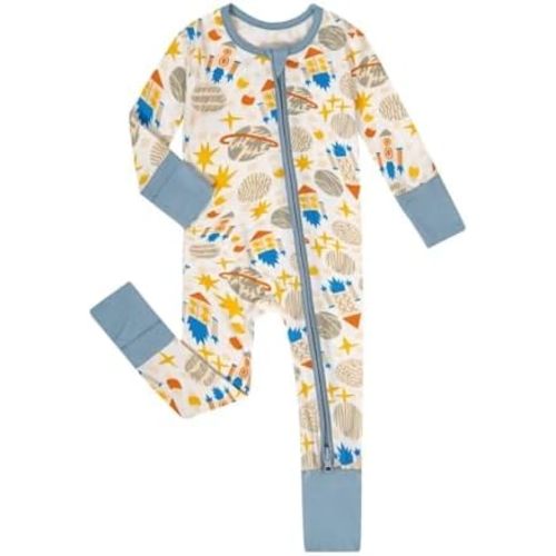 Teach Leanbh Unisex Baby Bamboo Viscose Pajamas with Mittens and Feet Cuffs 2 Way Zipper Long Sleeve Romper Sleep and Play