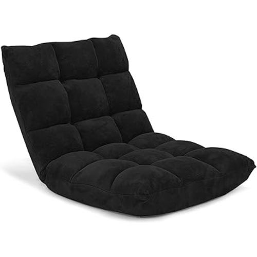 Giantex Folding Floor Chair with Back Support, 14 Adjustable Position, Padded Sleeper Bed, Couch Recliner, Floor Gaming Chair for Adults Meditation Living Room Bedroom, Black