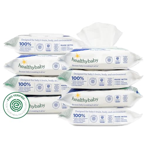 HealthyBaby Our Wet Wipes | EWG Verified Safe | 100% Water & Plant Based | Unscented & Safe for Sensitive Skin | Fragrance Free and Totally Chlorine Free (8 packs, 512 wipes)