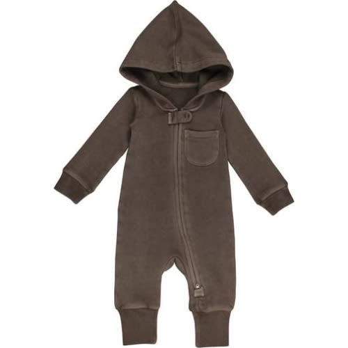 Hooded Organic Cotton Zip Romper, 6-9M