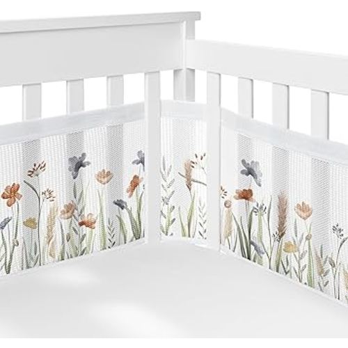 Sweet Jojo Designs + BreathableBaby 2-Piece Breathable Mesh Crib Liner Set (Boho Floral Garden Flower) for Girls, Baby, Infants/Newborn Nursery (Watercolor, Bohemian, Farmhouse, Wildflower, Vintage)