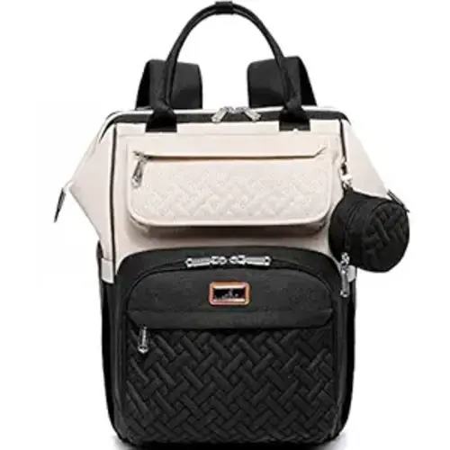 BabbleRoo Diaper Bag Backpack, Multifunction Nappy Changing Bag with Changing Pad, Stroller Straps & Pacifier Case, Unisex Stylish Travel Back Pack for Moms & Dads – Apricot & Black