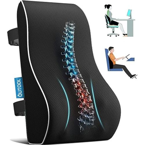 QUTOOL Lumbar Support Pillow for Office Chair,Office Home Essentials,Back Support Pillow for Car, Chair Cushions,Back Pain Relief Improve Posture,Mesh Cover Double Adjustable Straps