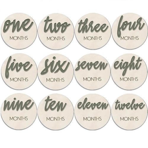 Baby Months Signs, Baby Neutral Monthly Milestone Card,6 Pack Baby Monthly Milestone Wood Markers Disc,Baby Announcement Sign, Baby Milestone Block Baby Keepsake