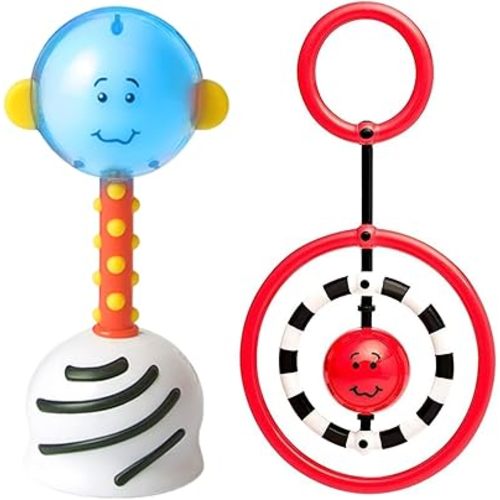 Developmental Milestones Set for Babies: NogginStik Developmental Light-Up Rattle and NogginRings Reaching and Grasping Rings, Ages 0-12 Months