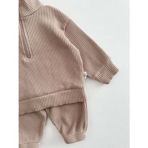 [At Noon Original Design] Kids Half-Zip Waffle Top and Jogger Pants Set (6m-7y) - 3 Colors