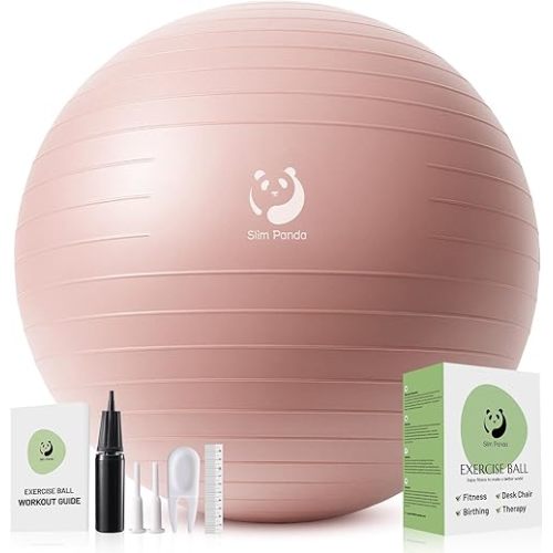Slim Panda Anti-Burst Exercise Ball - Heavy Duty Stability Ball for Yoga & Fitness - Non-Slip Yoga Ball for Core Training & Posture - Includes Pump