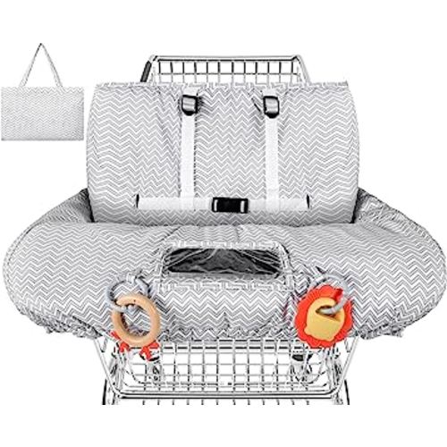 Yoofoss Shopping Cart Cover for Baby, 2-in-1 High Chair Cover with Safety Harness, Multifunctional Cart Covers for Toddler, Universal Fit, Soft Padded Grocery Cart Cover for Baby Boy Girl - Gray Waves