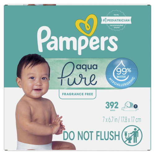 Pampers Aqua Pure Baby Wipes Unscented, 7-Pack, 392 Total Count (Select for More Options)