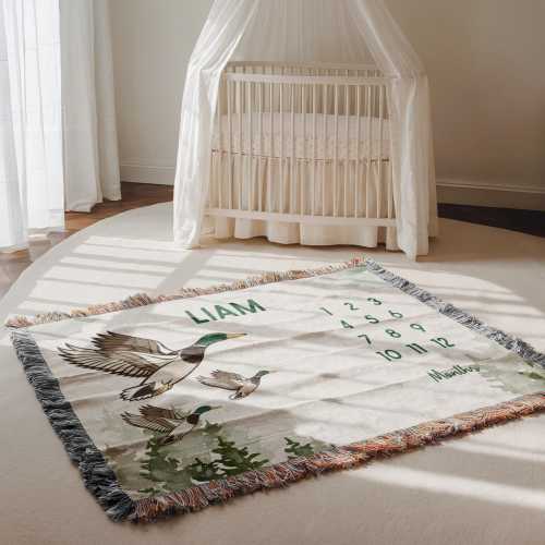 Personalized Mallard Duck Baby Milestone Blanket Mallard Duck Nursery Decor Mallard Duck Monthly Baby Blanket Mallard Duck Woven Blanket