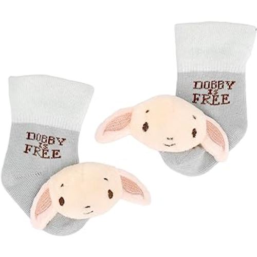 Kids Preferred Harry Potter Dobby Baby Infant Rattle Socks with Dobby Plush Rattle and Dobby is Free - Soft Baby Sock Feet Rattles Encourage Leaning Development Newborn to 9 Months