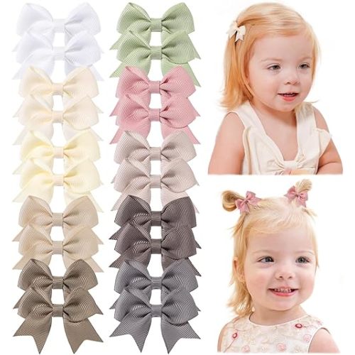 Jollybows 20pcs Baby Hair Clips Girls Bows 2" Mini Ribbon Alligator Clip Toddler Pigtail Bow Fine Hair Clip