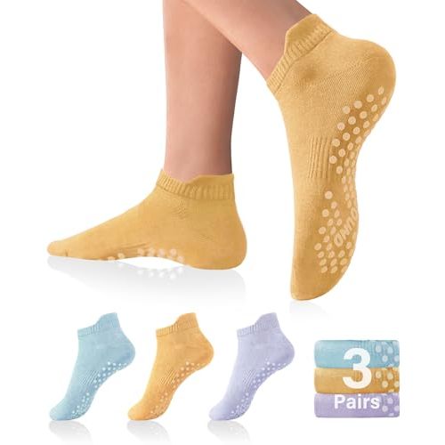 DIBAOLONG Pilates Socks with Grips for Women Yoga Socks Non Slip Barre Hospital Socks 6-Pairs Grippy Ankle Socks