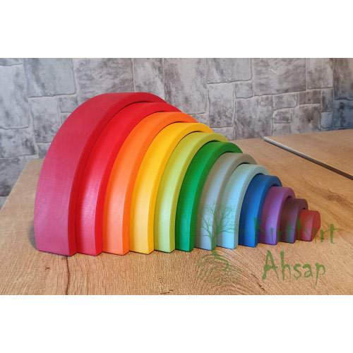 Wooden Rainbow Stacker Toy Grimms Style +1 Age 12 pcs. Montessori Stacking Open Ended Educational Gift for Toddlers