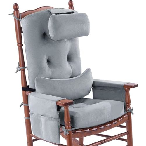 MABOZOO 5 PCS Rocking Chair Cushion, Thicken Velvet Rocking Chair Pads with Headrest Pillow and Lumbar Pillow, Indoor/Outdoor High Back Rocker Cushions for Nursery