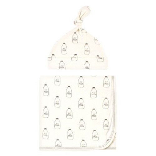Touched by Nature Unisex Baby Organic Cotton Swaddle Blanket and Cap, Milk, 0-6 Months