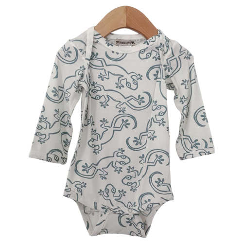 Long Sleeve Bodysuit, Lizard Cloud White