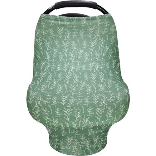 Baby Car Seat Cover Girls, Infant Carseat Canopy, Stretchy Multi- use Nursing Cover for Stroller/High Chair/Shopping Cart/Car Seat Canopies (Green Sage)