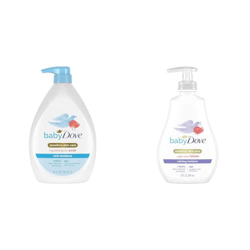 Baby Dove Sensitive Skin Care Baby Wash Rich Moisture For Baby Bath Time Tear-Free & Sensitive Skin Care Baby Lotion For a Soothing Scented Lotion Calming Moisture