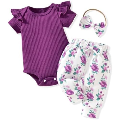 Aalizzwell Baby Girls Ribbed Bodysuit Pants Outfits Spring Summer Clothes