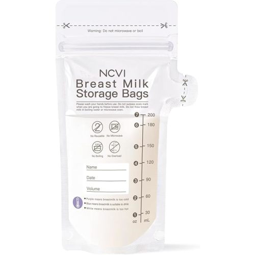 NCVI Breastmilk Storage Bags, 180 Count Milk Storage Bags for Breastfeeding, 7oz Breast Milk Storage Bags with Temp-Sensing, Doubled-Sealed, Hygienically, Self Standing, Easy Pour Spout, BPA Free