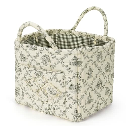 Floral Fabric Storage Basket Car Interior Storage Basket Underwear Sundries Laundry Baskets Supplies Home Organizer Bag (Green)