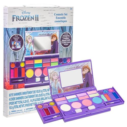 Disney Frozen All-in-One Kids Cosmetic Compact Set Includes Washable Lip Gloss, Eye Shimmer, Cheek Shimmer, Brushes Colorful Portable Beauty Set for Girls, Kids, and Toddlers Ages 3+ by Townley Girl