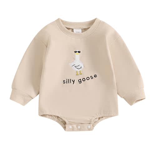 baorji Newborn Baby Boy Girl Bubble Romper Silly Goose Long Sleeve Oversized Bodysuit Infant Farm Animal Fall Outfit