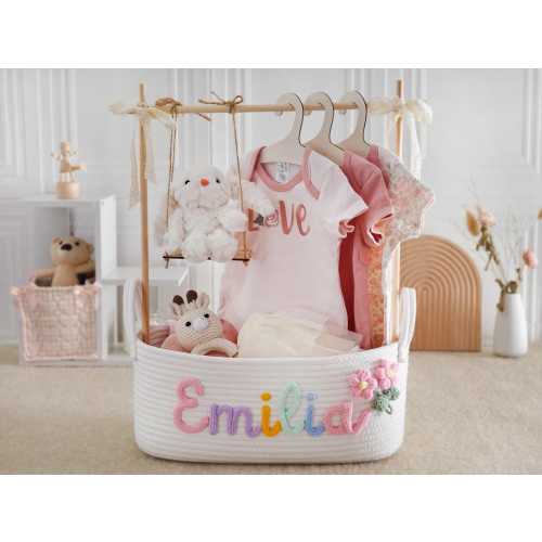Baby Shower Gift Basket set ,Yarn Name Basket Closet,Storage Basket,Cotton Rope Nursery Decor,New Born Gift,Personalized Baby Girl Gift