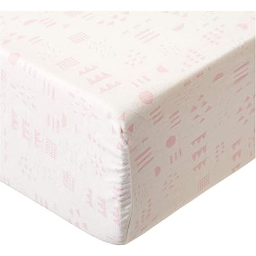 HonestBaby Fitted Crib Sheets Set Standard Mattress, 100% Organic Cotton Baby Boys, Girls, Neutral, 1 Pack - Pattern Play White/Pink, One Size