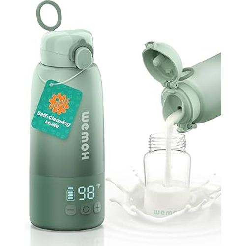 Upgraded Portable Milk Warmer with Self-Clean Function, 110W Fast Heating for Breast Milk & Formula, 16oz Large Capacity Travel Bottle Warmer, USB-C Fast Charge, Ideal for Hiking, Flights & Car Use