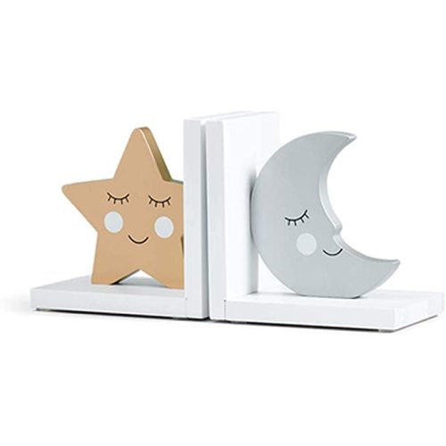CribMATE Wooden Bookends for Kids Moon & Star Thematic Bookends for Kids Nursery Room Decor