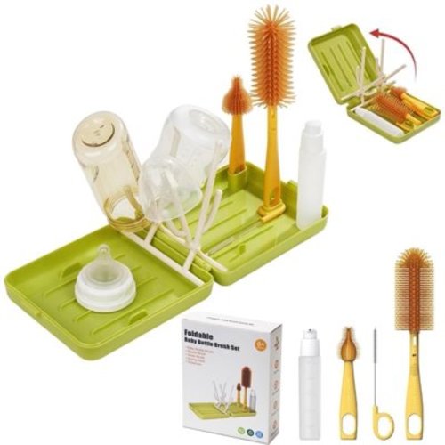 Byseng Baby Travel Essential 6-Piece Bottle Cleaner Kit, Baby Bottle Brush Set, Green