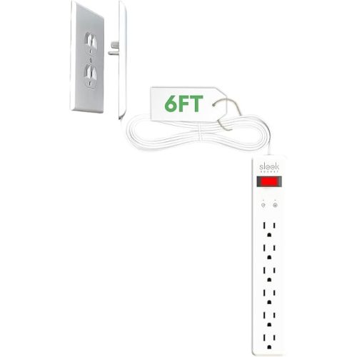 Sleek Socket Original & Patented Ultra-Thin Outlet Concealer with Cord Concealer Kit, Flat Extension Cord with Multi Outlets Surge Protector Power Strip, Ideal for Home Office and Home Theater