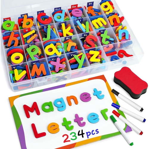 Coogam Magnetic Letters Set for Kids, 234 Pcs Alphabet with Magnetic Board and Storage Box