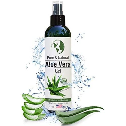 Earth's Daughter Organic Aloe Vera Gel from 100% Pure and Natural Cold Pressed Aloe - Great for Face - Hair - Acne - Sunburn - Bug Bites - Rashes - Eczema - 8 Oz.