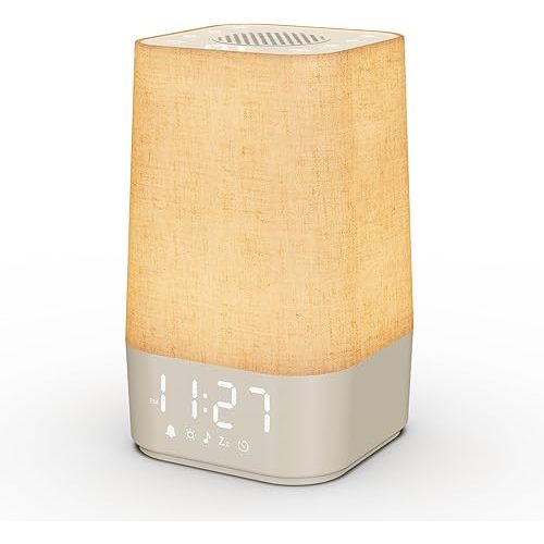 Adjustable Brightness Alarm Clock & White Noise Machine: Gentle Wake Up, Adjustable Volume & Night Light, Timer