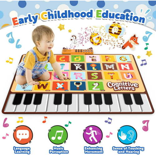 Allaugh Baby Musical Mat with 26 Letters Kids Piano Keyboard Playmat Children Crawling Blanket Toy 27.56" x 39.37" for 1-4 Years Old Kids