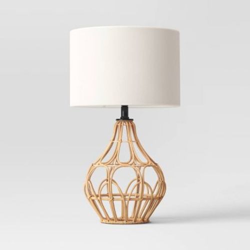 20"x12" Boho Rattan Table Lamp Brown - Threshold™: Cream Shade, No Assembly Required