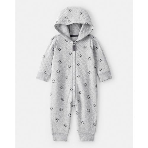 Baby Boy Soccer Quilted Long-Sleeve Hooded Jumpsuit - Black | Carter's