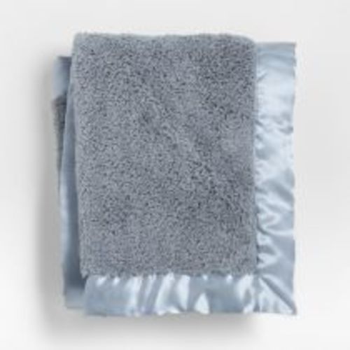 Crate&Kids Blue-Grey Satin Trim Plush Baby Stroller Blanket
