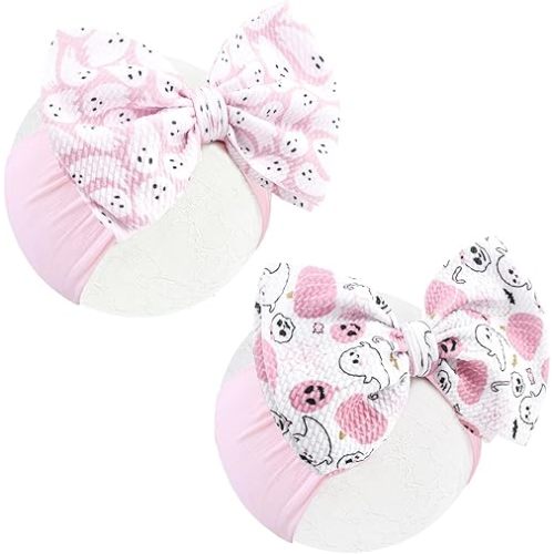 YanJie Halloween Baby Headbands Bow Ghost Hair Bow Baby Pink Halloween Bow baby White Halloween Bows Newborn Bows Infant Halloween Hair Accessorie