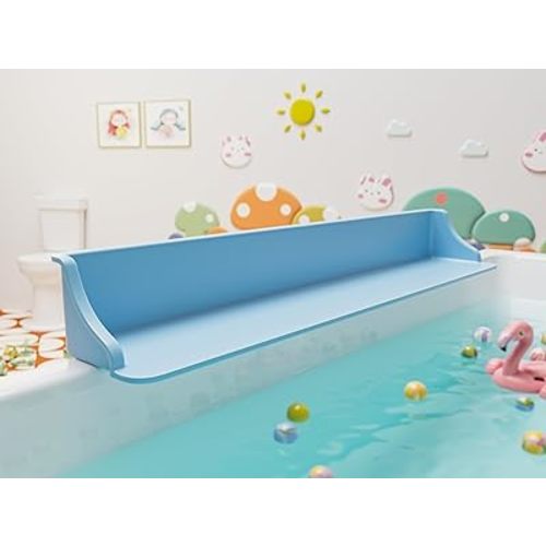 3-Ft Bathtub Splash Guard PlayPad with Strong Suction Cups, Toy Tray Caddy Holder Storage, No-Leak, Mess-Free Bath Time for Kids, Blue