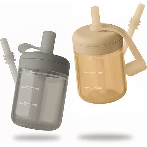 Moonkie Baby Straw cup | Silicone Toddler Sippy Cup Training Cup with Straw Lid | BPA-Free Drop-Proof Baby Cup | Baby Led Weaning | 6 Months+, 5 oz, 2pack