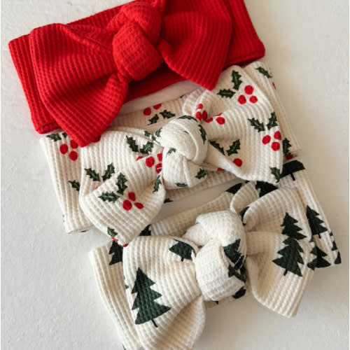 Organic Waffle Knot Bow, Forest Green Trees