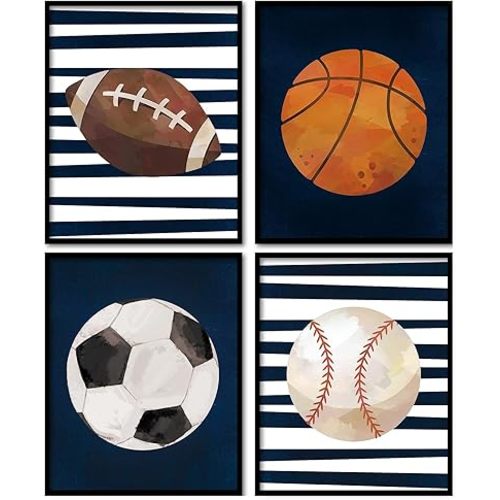 foedor Football Posters for Boys Bedroom,8x10 Unframed,Soccer Wall Decor for Boys Bedroom,Sports Decor for Boy,Vintage Soccer Football Baseball Basketball Wall Decor Posters for Kids Boy Room, Set of 4